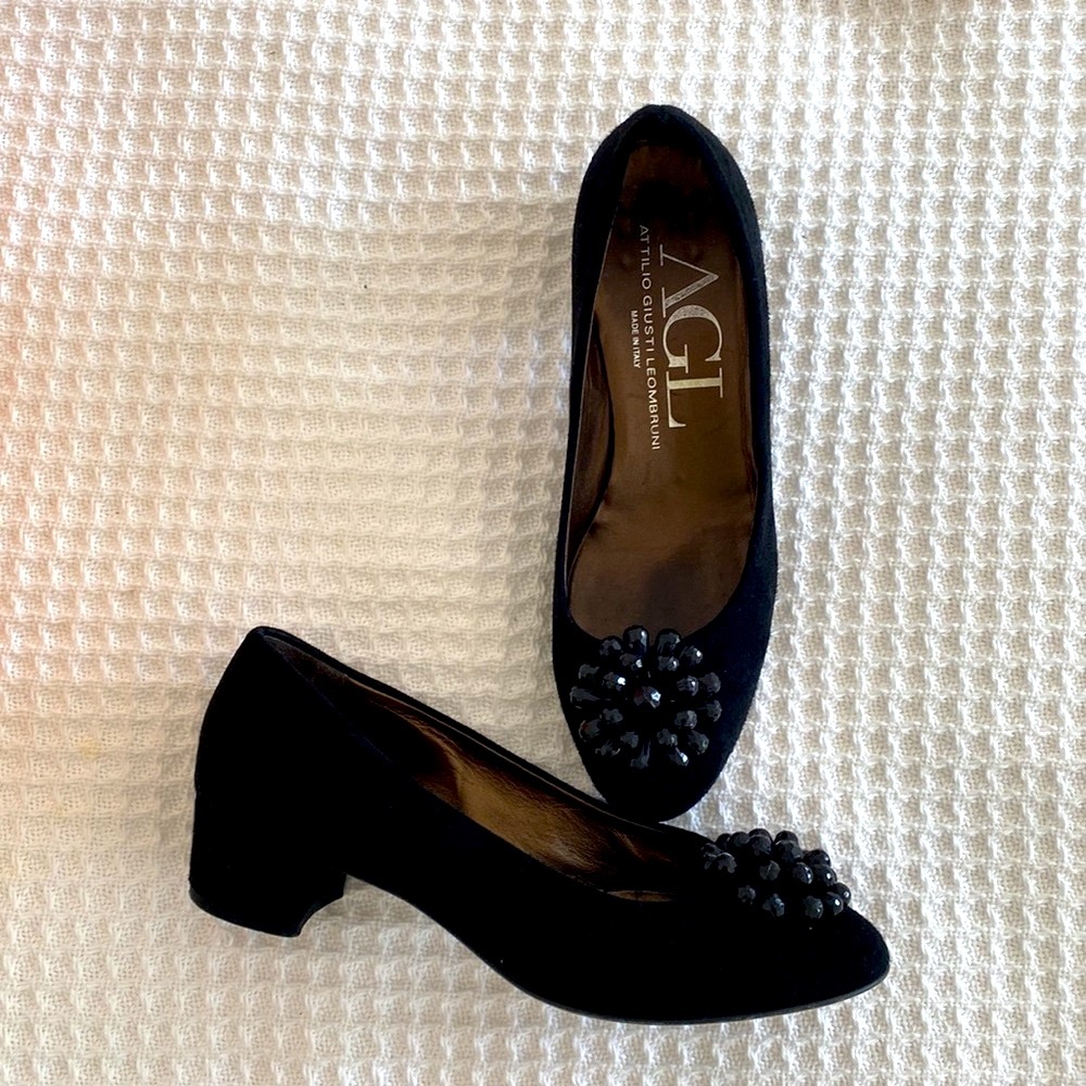 AGL Black Suede Shoes, Size 37, Low Chunky Heel